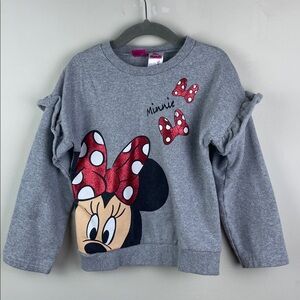 Minnie Mouse Red Glitter Bow Sweatshirt Ruffle Sleeve